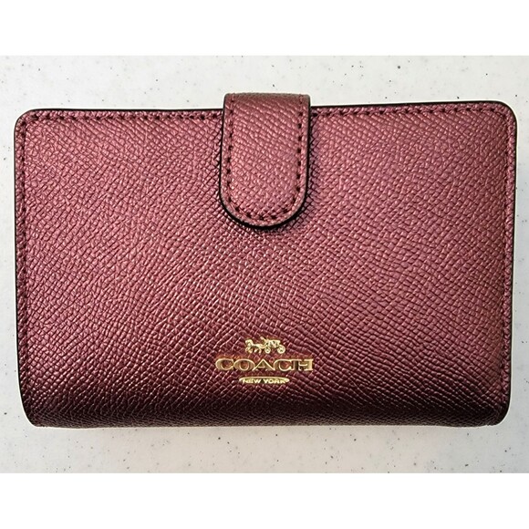 COACH Medium Corner Zip Wallet Cross Grain Leather Metallic Pink/Purple/Blush - Picture 1 of 16